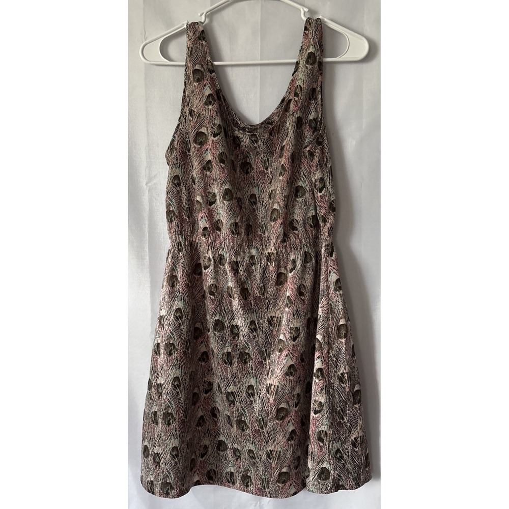 Ali & Kris Women's Pink Brown Feather Print Sleeveless Elastic Waist Dress L